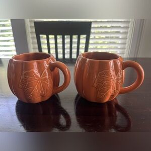 Indigo Pumpkin Mugs Set of 2 Orange New